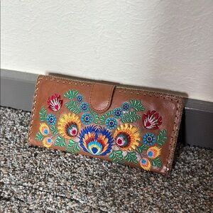 Embroidered Floral Brown Wallet